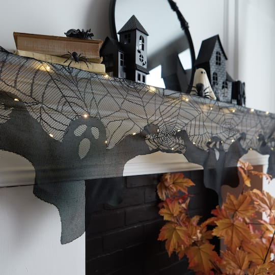 96" Spiderweb & Ghosts LED Lighted Mantel Scarf by Ashland®